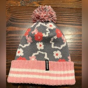 Patagonia Kids' Floral Pink and Gray Beanie
